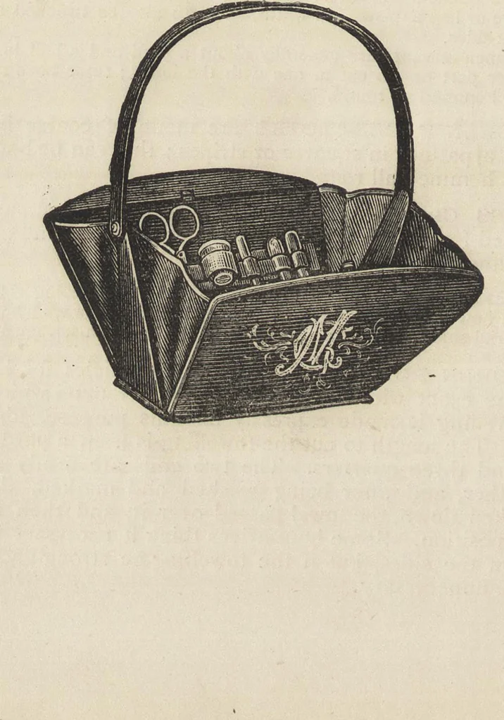 An illustration from Beeton's housewife's treasury of domestic information : comprising complete and practical instructions on the house and its furniture, artistic decoration economy, toilet, children, etiquette, domestic and fancy needlework, dressmaking and millinery, and all other household matters : with every requisite direction to secure the comfort, elegance, and prosperity of the home : a companion volume to "Mrs. Beeton's book of household management" : profusely illustrated, 1879, leaf 829