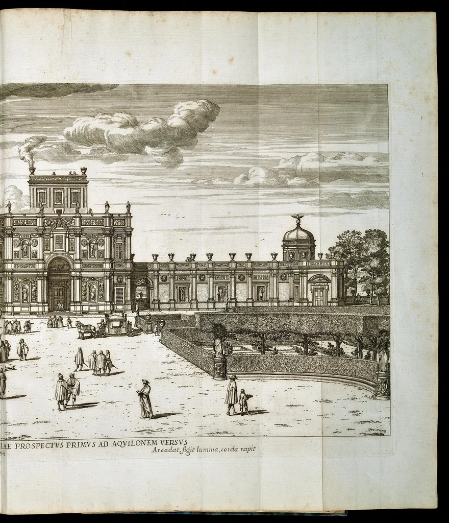 An illustration from Villa Pamphilia : eiusque palatium, cum suis prospectibus, statuae, fontes, vivaria, theatra, areolae, plantarum, viarumque ordines, cum eiusdem villae absoluta delineatione, 1650, leaf 162