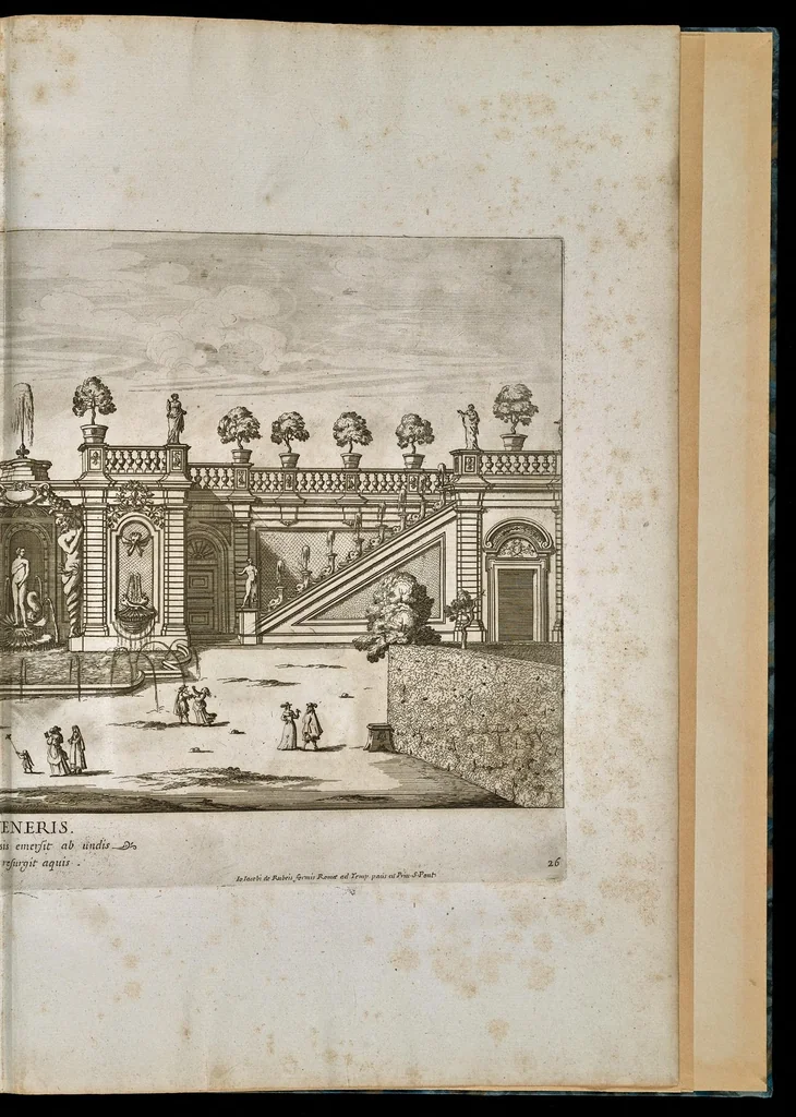 An illustration from Villa Pamphilia : eiusque palatium, cum suis prospectibus, statuae, fontes, vivaria, theatra, areolae, plantarum, viarumque ordines, cum eiusdem villae absoluta delineatione, 1650, leaf 188