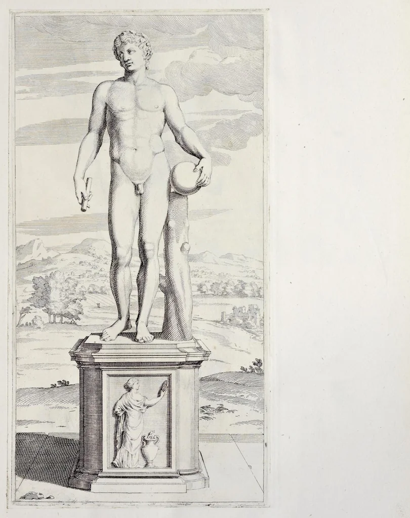 An illustration from Villa Pamphilia : eiusque palatium, cum suis prospectibus, statuae, fontes, vivaria, theatra, areolae, plantarum, viarumque ordines, cum eiusdem villae absoluta delineatione, 1650, leaf 20