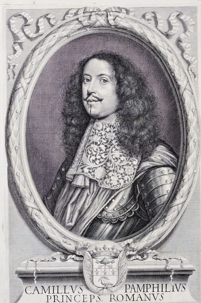 An illustration from Villa Pamphilia : eiusque palatium, cum suis prospectibus, statuae, fontes, vivaria, theatra, areolae, plantarum, viarumque ordines, cum eiusdem villae absoluta delineatione, 1650, leaf 5