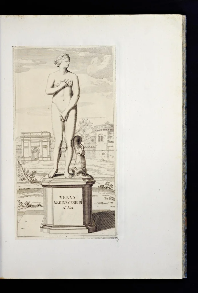An illustration from Villa Pamphilia : eiusque palatium, cum suis prospectibus, statuae, fontes, vivaria, theatra, areolae, plantarum, viarumque ordines, cum eiusdem villae absoluta delineatione, 1650, leaf 58