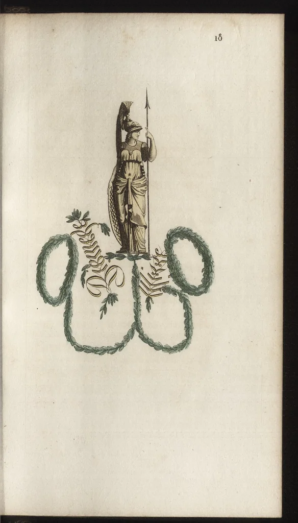 An illustration from Arabesques mythologiques, ou, Les attributs de toutes les divinités de la fable : en 54 planches gravées d'après les dessins coloriés de Madame de Genlis ... : ouvrage fait pour servir à l'éducation de la jeunesse, 1810, leaf 164