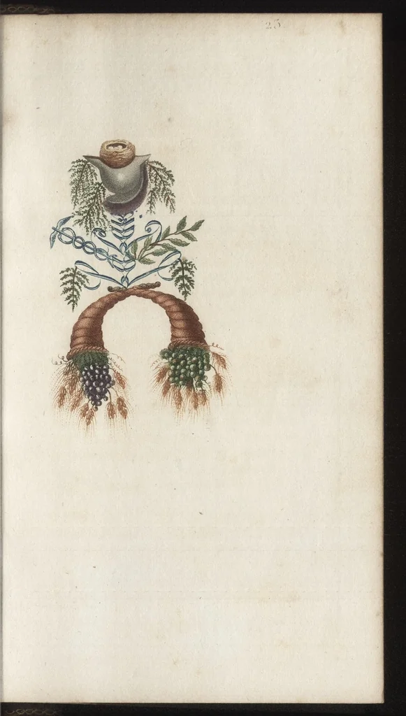 An illustration from Arabesques mythologiques, ou, Les attributs de toutes les divinités de la fable : en 54 planches gravées d'après les dessins coloriés de Madame de Genlis ... : ouvrage fait pour servir à l'éducation de la jeunesse, 1810, leaf 210