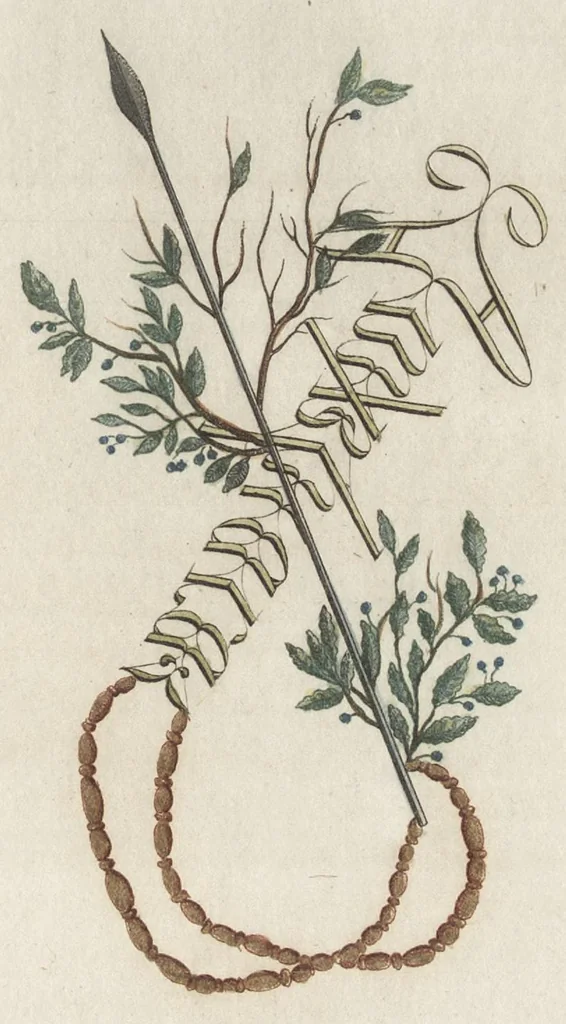 An illustration from Arabesques mythologiques, ou, Les attributs de toutes les divinités de la fable : en 54 planches gravées d'après les dessins coloriés de Madame de Genlis ... : ouvrage fait pour servir à l'éducation de la jeunesse, 1810, leaf 42