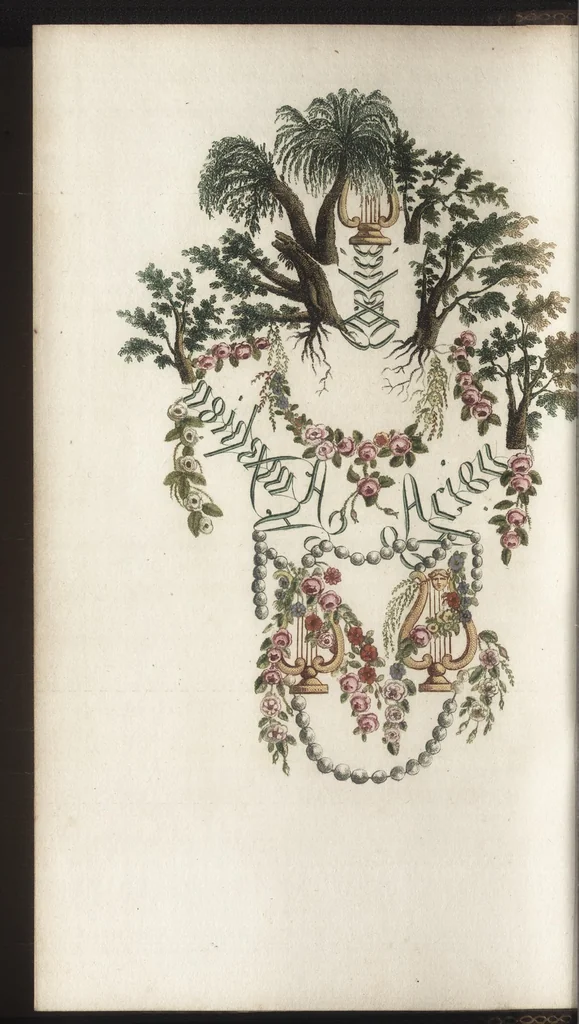 An illustration from Arabesques mythologiques, ou, Les attributs de toutes les divinités de la fable : en 54 planches gravées d'après les dessins coloriés de Madame de Genlis ... : ouvrage fait pour servir à l'éducation de la jeunesse, 1810, leaf 93