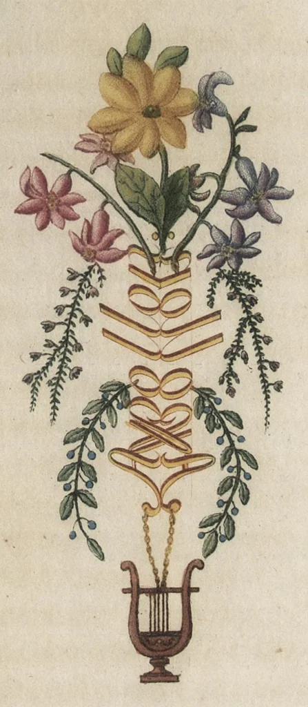 An illustration from Arabesques mythologiques, ou, Les attributs de toutes les divinités de la fable : en 54 planches gravées d'après les dessins coloriés de Madame de Genlis ... : ouvrage fait pour servir à l'éducation de la jeunesse, 1810, leaf 182