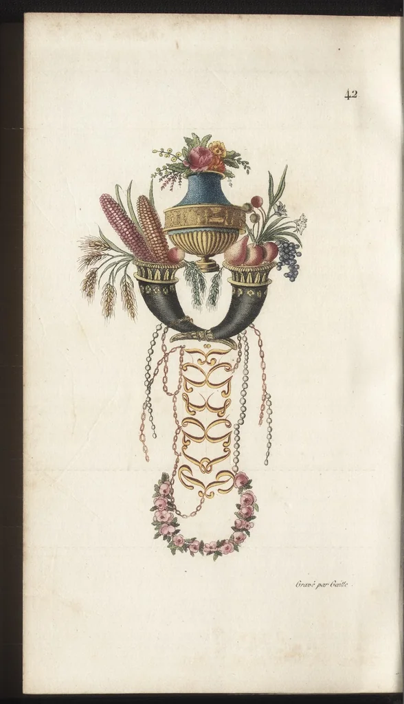 An illustration from Arabesques mythologiques, ou, Les attributs de toutes les divinités de la fable : en 54 planches gravées d'après les dessins coloriés de Madame de Genlis ... : ouvrage fait pour servir à l'éducation de la jeunesse, 1810, leaf 269