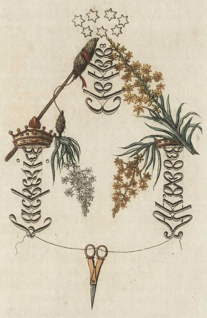 An illustration from Arabesques mythologiques, ou, Les attributs de toutes les divinités de la fable : en 54 planches gravées d'après les dessins coloriés de Madame de Genlis ... : ouvrage fait pour servir à l'éducation de la jeunesse, 1810, leaf 68