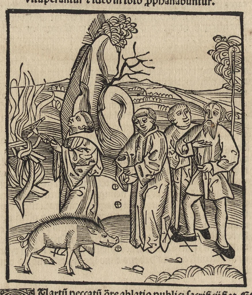 An illustration from Methodius primũ olympiade : et postea Tyrii ciuitatum episcopus. ... multa edidit documẽta et presertim de mundi creatione eidem in carcere reuelata .., leaf 101