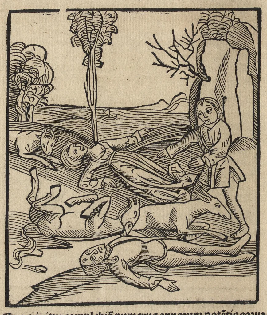 An illustration from Methodius primũ olympiade : et postea Tyrii ciuitatum episcopus. ... multa edidit documẽta et presertim de mundi creatione eidem in carcere reuelata .., leaf 51