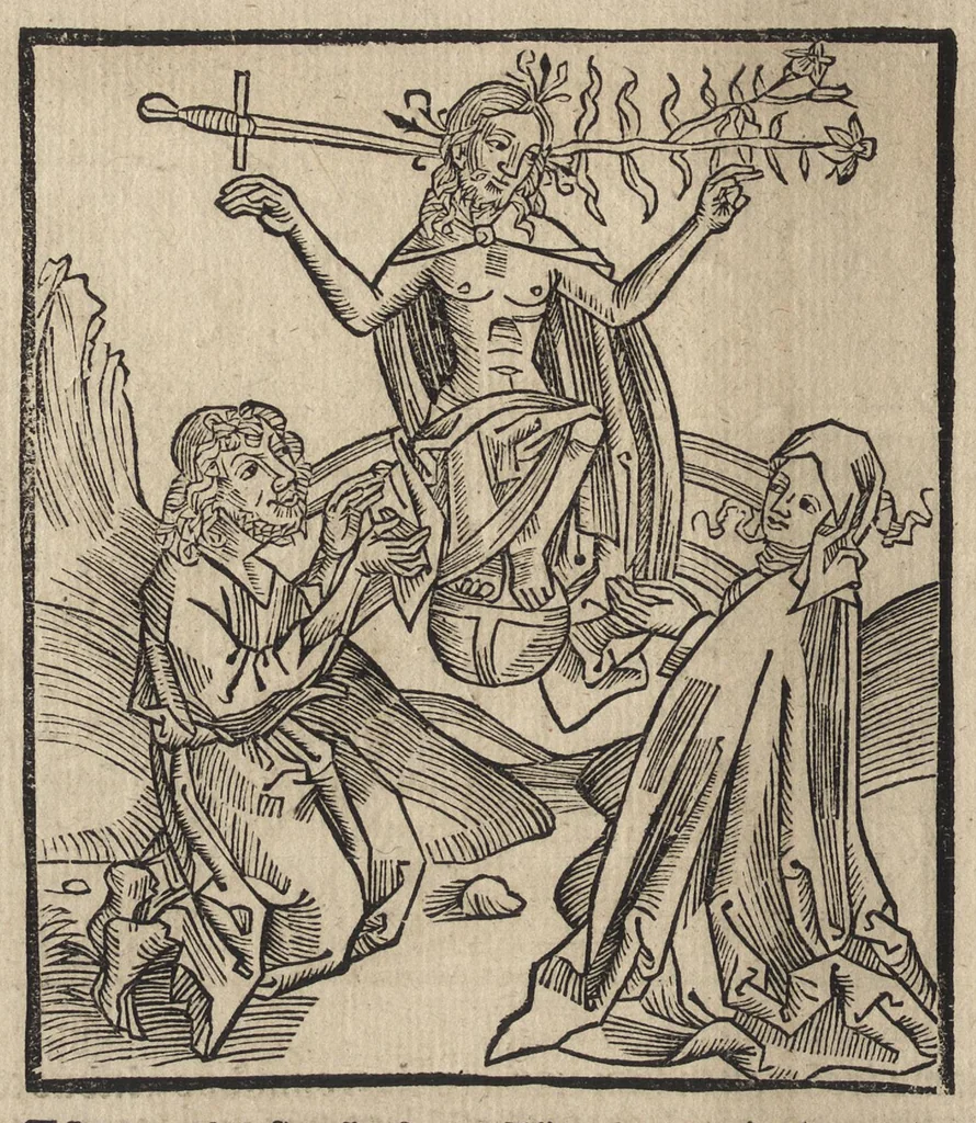 An illustration from Methodius primũ olympiade : et postea Tyrii ciuitatum episcopus. ... multa edidit documẽta et presertim de mundi creatione eidem in carcere reuelata .., leaf 63