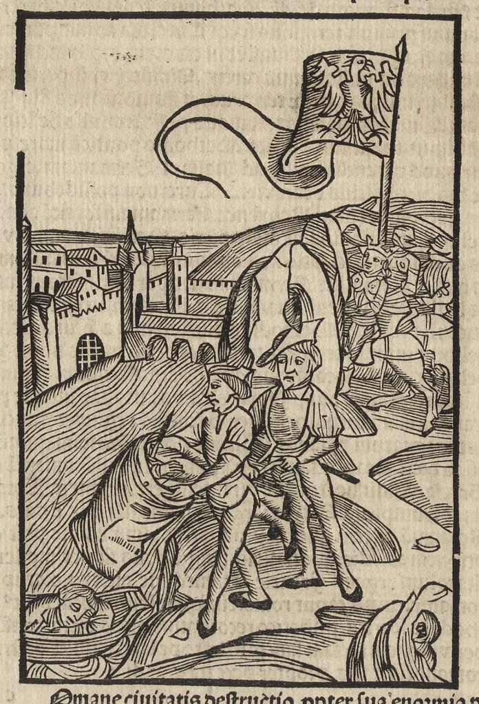 An illustration from Methodius primũ olympiade : et postea Tyrii ciuitatum episcopus. ... multa edidit documẽta et presertim de mundi creatione eidem in carcere reuelata .., leaf 77