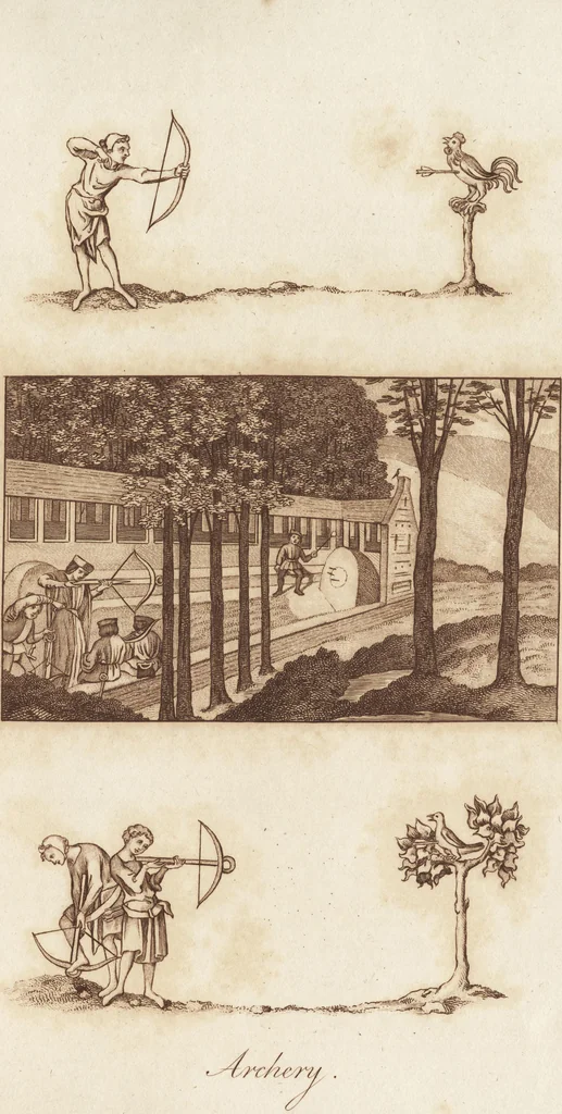 An illustration from Glig-gamena angel-deod, or, The sports and pastimes of the people of England : including the rural and domestic recreations, May-games, mummeries, pageants, processions, and pompous spectacles, from the earliest period to the present time : illustrated by engravings selected from ancient paintings in which are represented most of the popular diversions, 1810, leaf 124