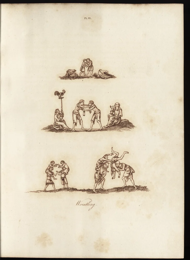 An illustration from Glig-gamena angel-deod, or, The sports and pastimes of the people of England : including the rural and domestic recreations, May-games, mummeries, pageants, processions, and pompous spectacles, from the earliest period to the present time : illustrated by engravings selected from ancient paintings in which are represented most of the popular diversions, 1810, leaf 154