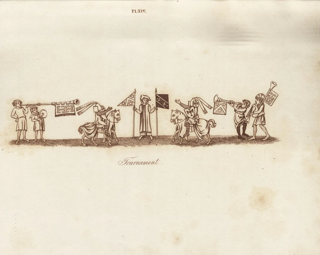 An illustration from Glig-gamena angel-deod, or, The sports and pastimes of the people of England : including the rural and domestic recreations, May-games, mummeries, pageants, processions, and pompous spectacles, from the earliest period to the present time : illustrated by engravings selected from ancient paintings in which are represented most of the popular diversions, 1810, leaf 216