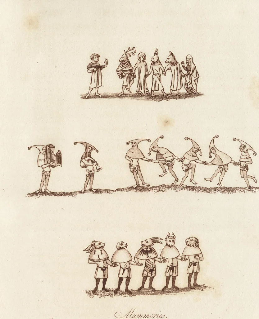 An illustration from Glig-gamena angel-deod, or, The sports and pastimes of the people of England : including the rural and domestic recreations, May-games, mummeries, pageants, processions, and pompous spectacles, from the earliest period to the present time : illustrated by engravings selected from ancient paintings in which are represented most of the popular diversions, 1810, leaf 244