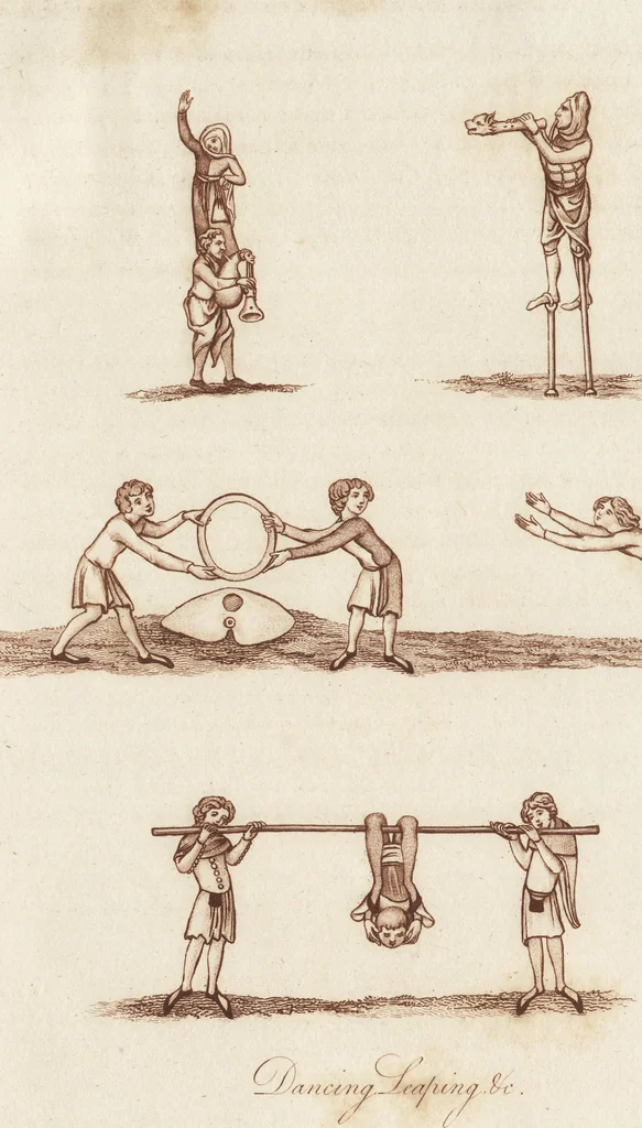 An illustration from Glig-gamena angel-deod, or, The sports and pastimes of the people of England : including the rural and domestic recreations, May-games, mummeries, pageants, processions, and pompous spectacles, from the earliest period to the present time : illustrated by engravings selected from ancient paintings in which are represented most of the popular diversions, 1810, leaf 312