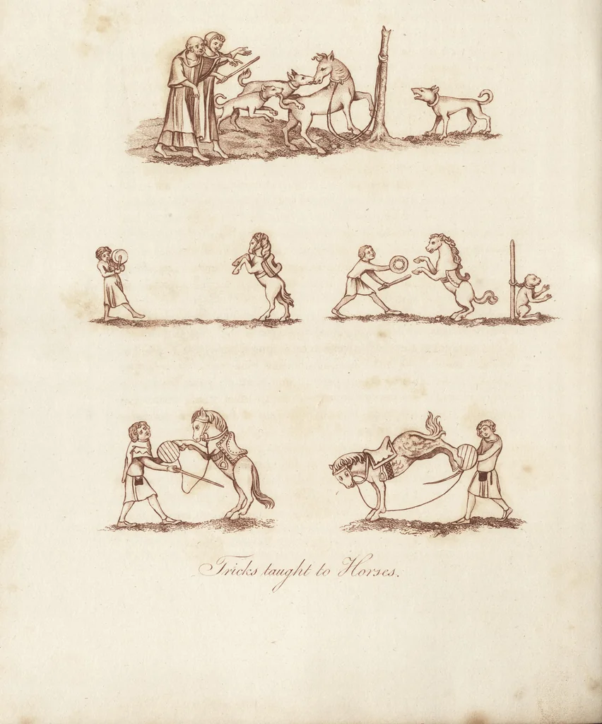 An illustration from Glig-gamena angel-deod, or, The sports and pastimes of the people of England : including the rural and domestic recreations, May-games, mummeries, pageants, processions, and pompous spectacles, from the earliest period to the present time : illustrated by engravings selected from ancient paintings in which are represented most of the popular diversions, 1810, leaf 331