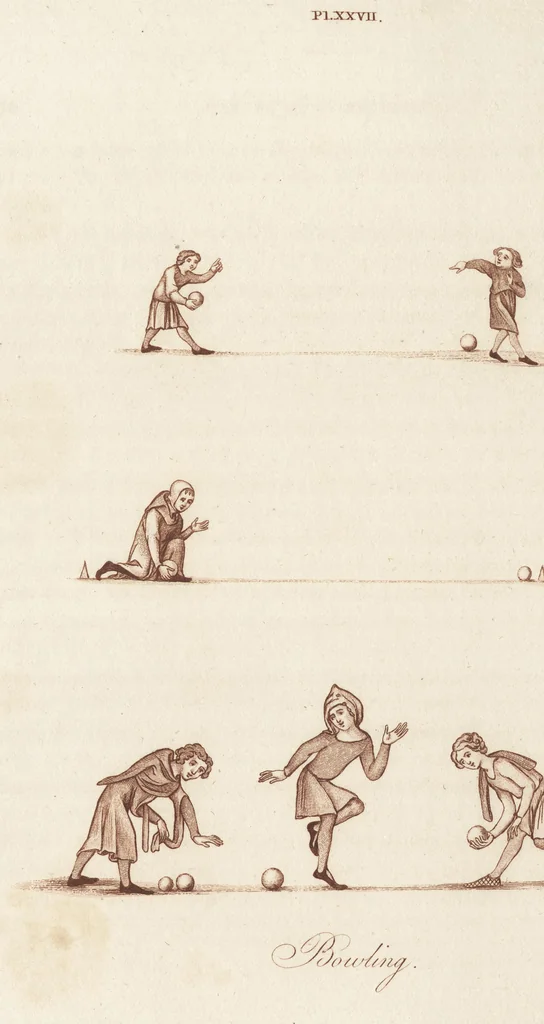 An illustration from Glig-gamena angel-deod, or, The sports and pastimes of the people of England : including the rural and domestic recreations, May-games, mummeries, pageants, processions, and pompous spectacles, from the earliest period to the present time : illustrated by engravings selected from ancient paintings in which are represented most of the popular diversions, 1810, leaf 355