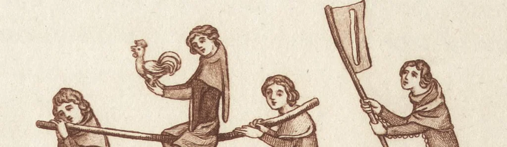 An illustration from Glig-gamena angel-deod, or, The sports and pastimes of the people of England : including the rural and domestic recreations, May-games, mummeries, pageants, processions, and pompous spectacles, from the earliest period to the present time : illustrated by engravings selected from ancient paintings in which are represented most of the popular diversions, 1810, leaf 481