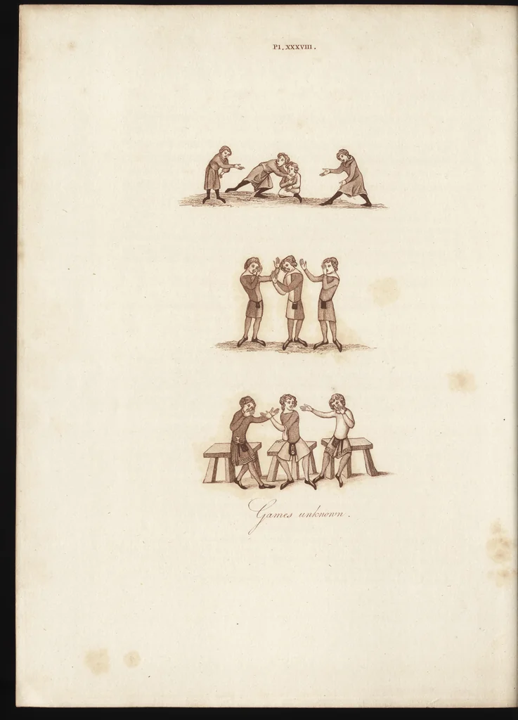 An illustration from Glig-gamena angel-deod, or, The sports and pastimes of the people of England : including the rural and domestic recreations, May-games, mummeries, pageants, processions, and pompous spectacles, from the earliest period to the present time : illustrated by engravings selected from ancient paintings in which are represented most of the popular diversions, 1810, leaf 491