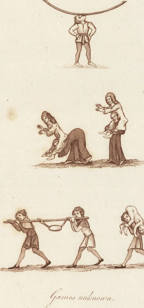 An illustration from Glig-gamena angel-deod, or, The sports and pastimes of the people of England : including the rural and domestic recreations, May-games, mummeries, pageants, processions, and pompous spectacles, from the earliest period to the present time : illustrated by engravings selected from ancient paintings in which are represented most of the popular diversions, 1810, leaf 496