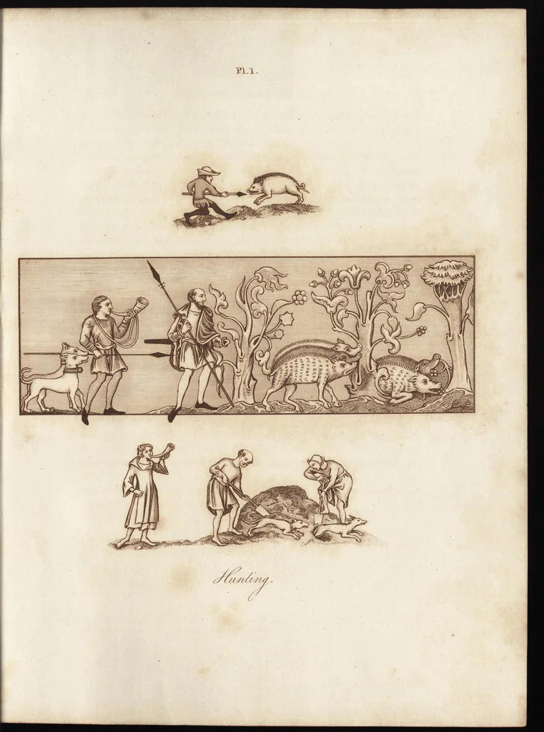 An illustration from Glig-gamena angel-deod, or, The sports and pastimes of the people of England : including the rural and domestic recreations, May-games, mummeries, pageants, processions, and pompous spectacles, from the earliest period to the present time : illustrated by engravings selected from ancient paintings in which are represented most of the popular diversions, 1810, leaf 72