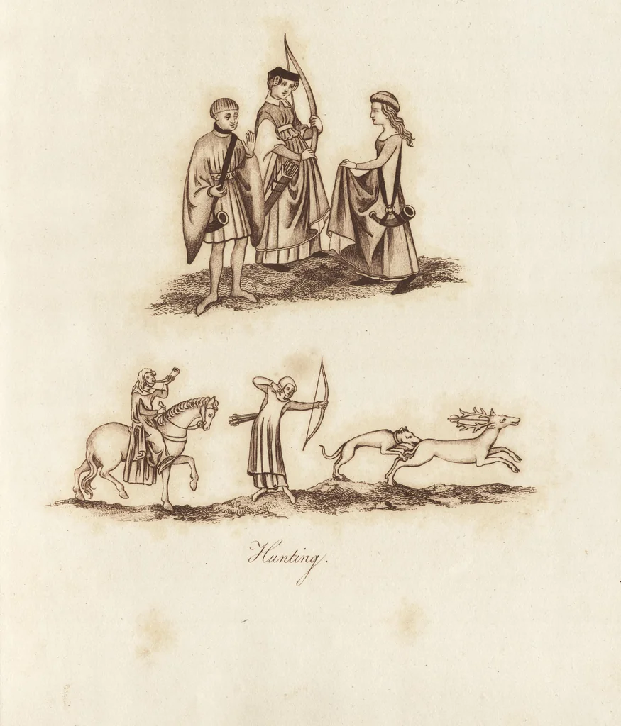 An illustration from Glig-gamena angel-deod, or, The sports and pastimes of the people of England : including the rural and domestic recreations, May-games, mummeries, pageants, processions, and pompous spectacles, from the earliest period to the present time : illustrated by engravings selected from ancient paintings in which are represented most of the popular diversions, 1810, leaf 82