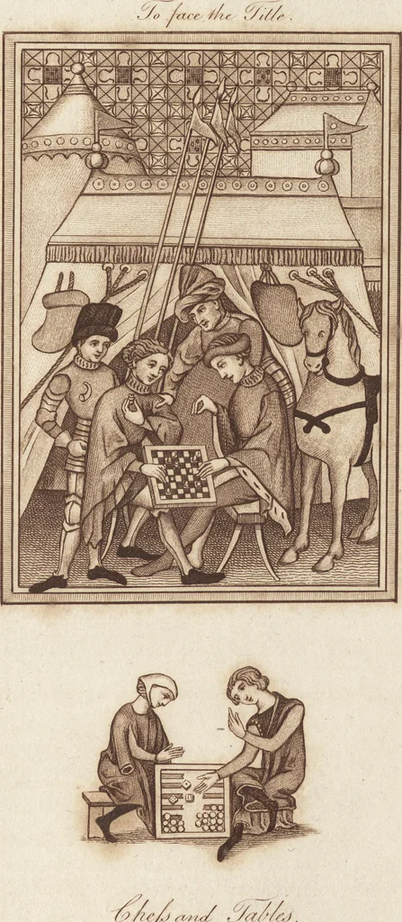 An illustration from Glig-gamena angel-deod, or, The sports and pastimes of the people of England : including the rural and domestic recreations, May-games, mummeries, pageants, processions, and pompous spectacles, from the earliest period to the present time : illustrated by engravings selected from ancient paintings in which are represented most of the popular diversions, 1810, leaf 9