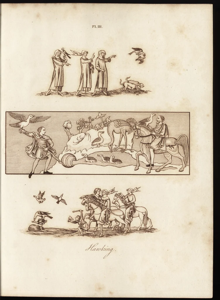 An illustration from Glig-gamena angel-deod, or, The sports and pastimes of the people of England : including the rural and domestic recreations, May-games, mummeries, pageants, processions, and pompous spectacles, from the earliest period to the present time : illustrated by engravings selected from ancient paintings in which are represented most of the popular diversions, 1810, leaf 96