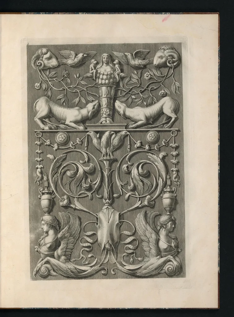 An illustration from Ornati d'invenzione di Raffaele Sanzio di Urbino esistenti nel coro di S. Pietro in Perugia : in numero venti rami, 1811, leaf 10