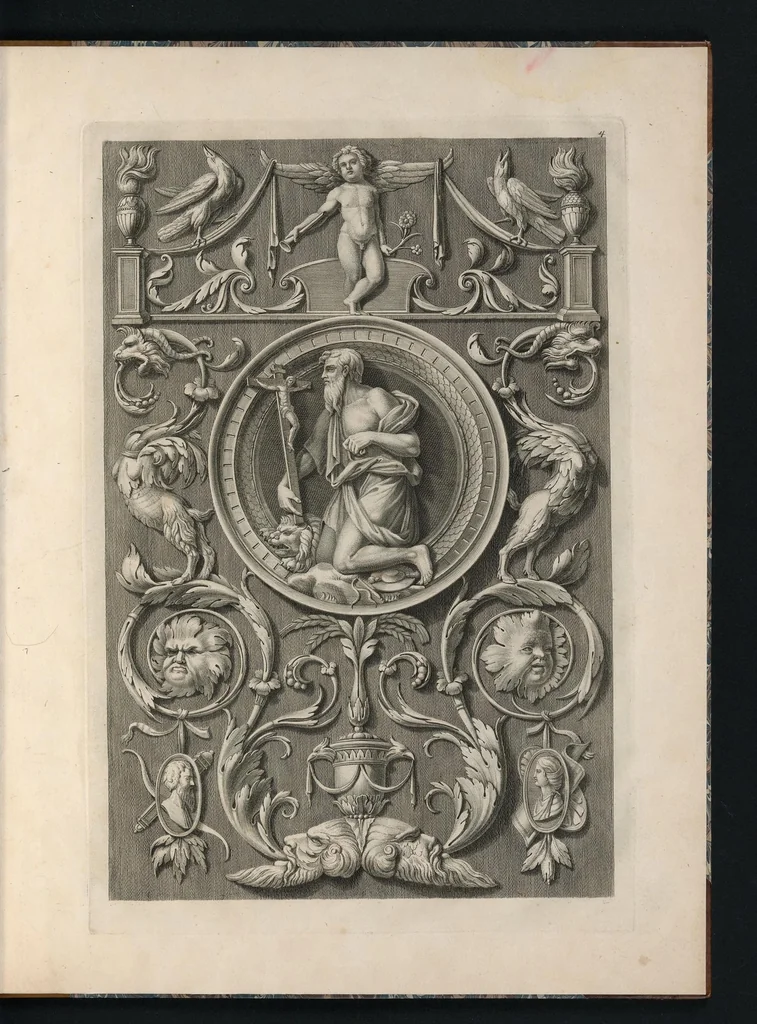 An illustration from Ornati d'invenzione di Raffaele Sanzio di Urbino esistenti nel coro di S. Pietro in Perugia : in numero venti rami, 1811, leaf 12