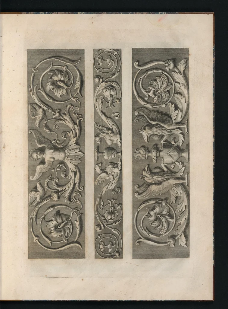 An illustration from Ornati d'invenzione di Raffaele Sanzio di Urbino esistenti nel coro di S. Pietro in Perugia : in numero venti rami, 1811, leaf 14