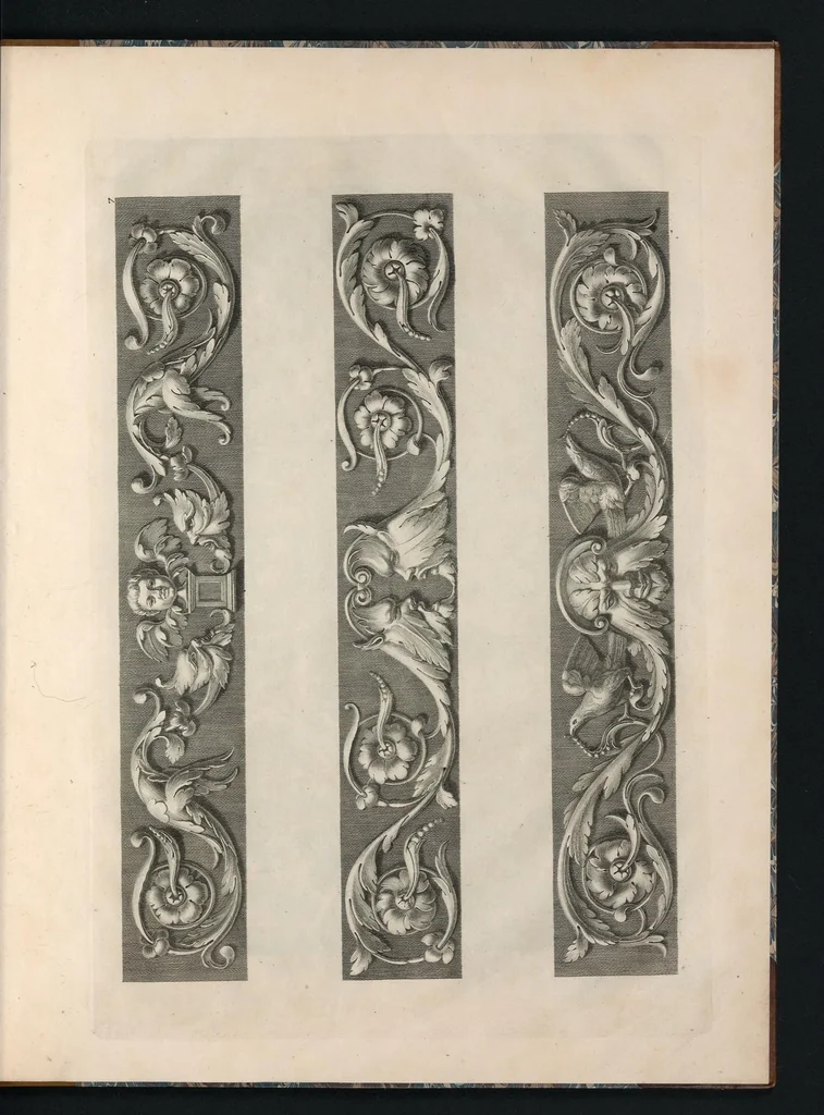 An illustration from Ornati d'invenzione di Raffaele Sanzio di Urbino esistenti nel coro di S. Pietro in Perugia : in numero venti rami, 1811, leaf 18