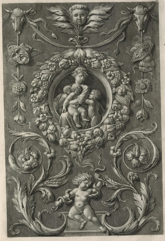 An illustration from Ornati d'invenzione di Raffaele Sanzio di Urbino esistenti nel coro di S. Pietro in Perugia : in numero venti rami, 1811, leaf 24