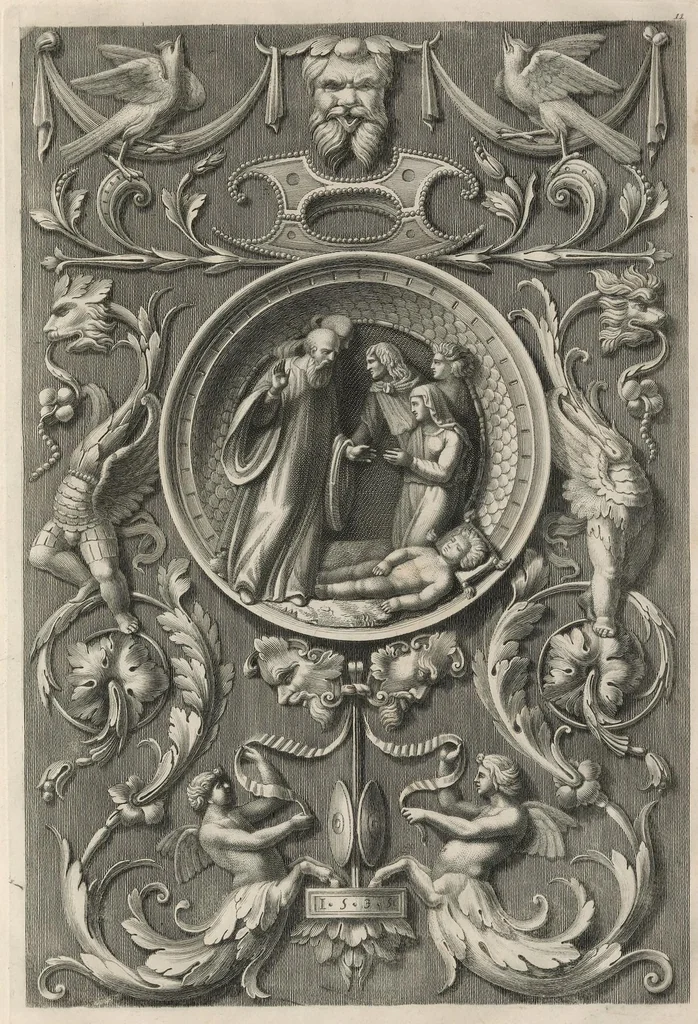 An illustration from Ornati d'invenzione di Raffaele Sanzio di Urbino esistenti nel coro di S. Pietro in Perugia : in numero venti rami, 1811, leaf 26