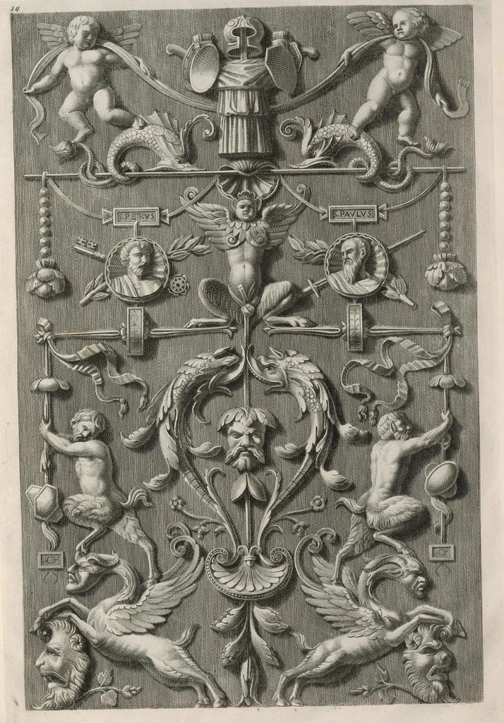 An illustration from Ornati d'invenzione di Raffaele Sanzio di Urbino esistenti nel coro di S. Pietro in Perugia : in numero venti rami, 1811, leaf 32