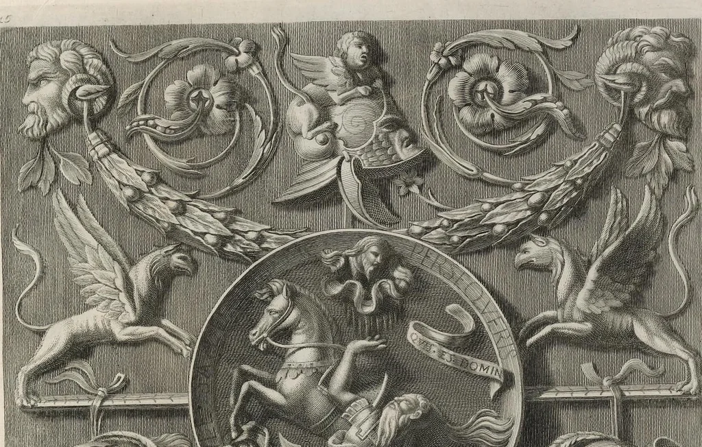 An illustration from Ornati d'invenzione di Raffaele Sanzio di Urbino esistenti nel coro di S. Pietro in Perugia : in numero venti rami, 1811, leaf 36