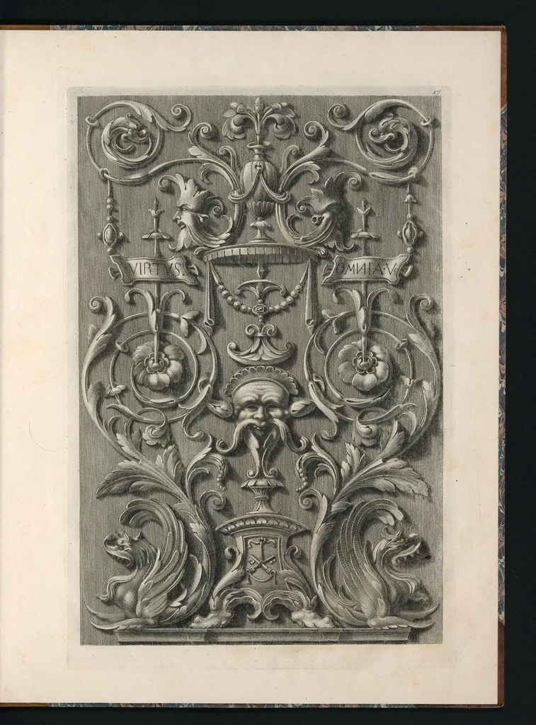 An illustration from Ornati d'invenzione di Raffaele Sanzio di Urbino esistenti nel coro di S. Pietro in Perugia : in numero venti rami, 1811, leaf 40