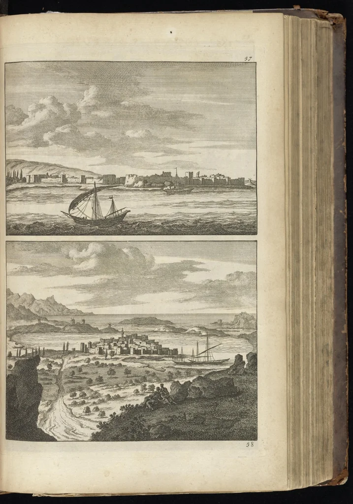 An illustration from Reizen van Cornelis de Bruyn, door de vermaardste deelen van Klein Asia, de eylanden Scio, Rhodus, Cyprus, Metelino, Stanchio, &c., mitsgaders de voornaamste steden van Aegypten, Syrien en Palestina : verrijkt met meer als 200 kopere konstplaaten, vertoonende de beroemdste landschappen, steden, &c. alles door den autheur selfs na het leven afgetekend, 1698, leaf 282