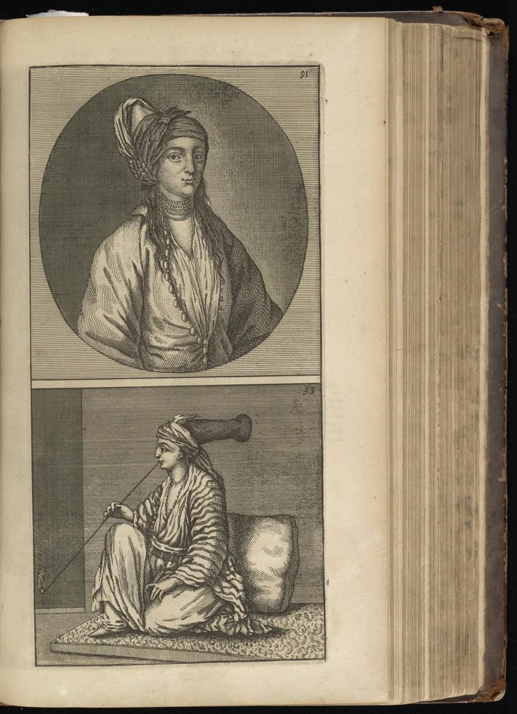 An illustration from Reizen van Cornelis de Bruyn, door de vermaardste deelen van Klein Asia, de eylanden Scio, Rhodus, Cyprus, Metelino, Stanchio, &c., mitsgaders de voornaamste steden van Aegypten, Syrien en Palestina : verrijkt met meer als 200 kopere konstplaaten, vertoonende de beroemdste landschappen, steden, &c. alles door den autheur selfs na het leven afgetekend, 1698, leaf 390