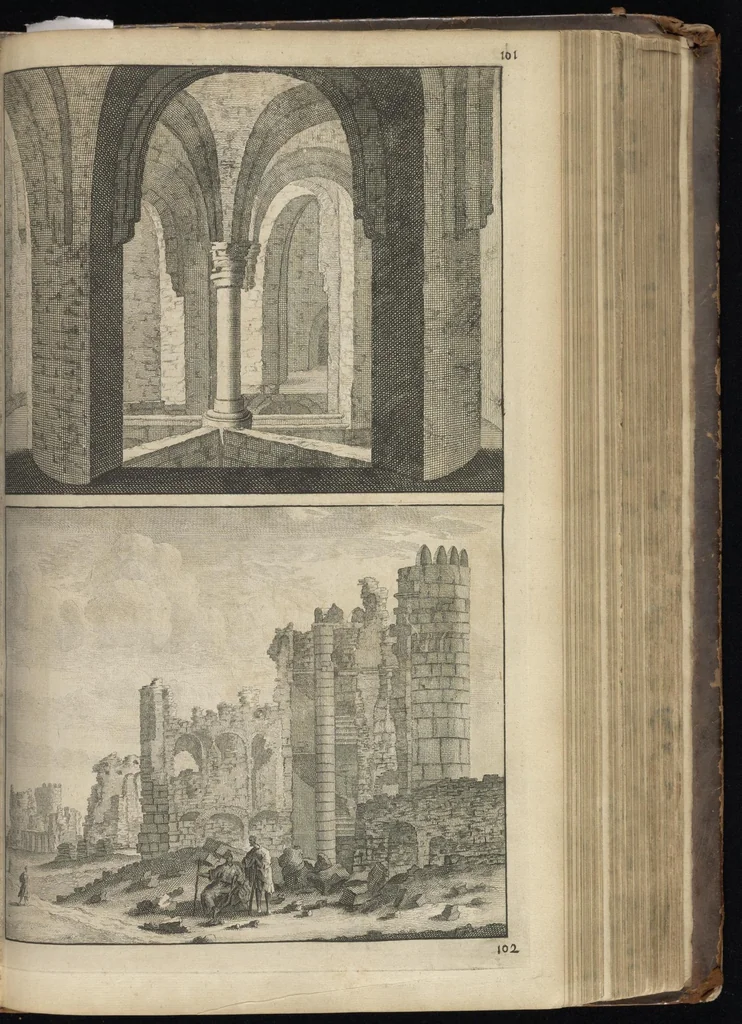 An illustration from Reizen van Cornelis de Bruyn, door de vermaardste deelen van Klein Asia, de eylanden Scio, Rhodus, Cyprus, Metelino, Stanchio, &c., mitsgaders de voornaamste steden van Aegypten, Syrien en Palestina : verrijkt met meer als 200 kopere konstplaaten, vertoonende de beroemdste landschappen, steden, &c. alles door den autheur selfs na het leven afgetekend, 1698, leaf 426