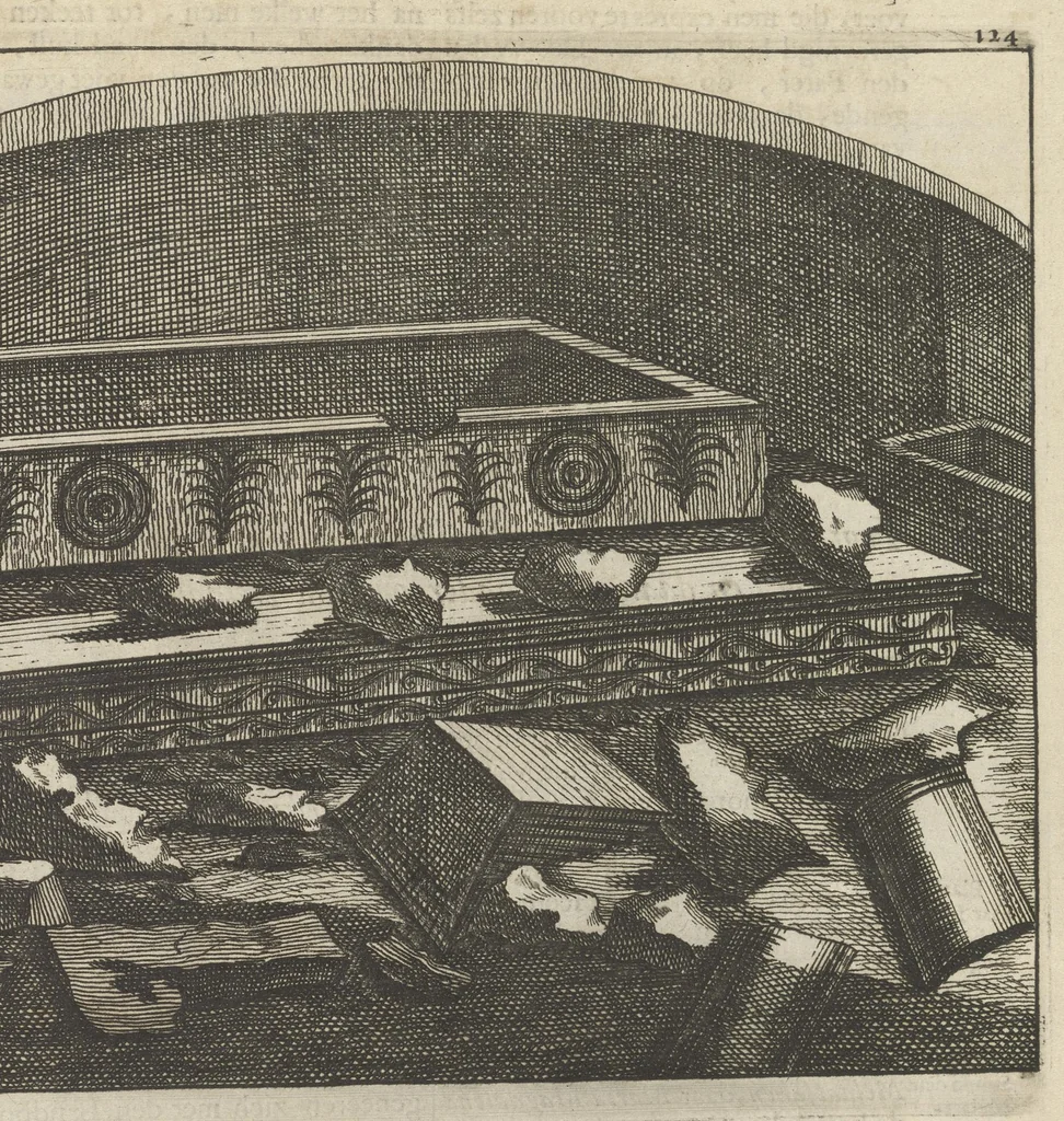 An illustration from Reizen van Cornelis de Bruyn, door de vermaardste deelen van Klein Asia, de eylanden Scio, Rhodus, Cyprus, Metelino, Stanchio, &c., mitsgaders de voornaamste steden van Aegypten, Syrien en Palestina : verrijkt met meer als 200 kopere konstplaaten, vertoonende de beroemdste landschappen, steden, &c. alles door den autheur selfs na het leven afgetekend, 1698, leaf 480
