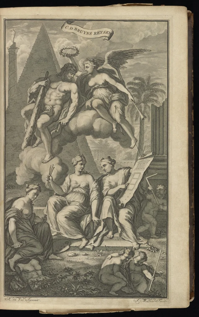 An illustration from Reizen van Cornelis de Bruyn, door de vermaardste deelen van Klein Asia, de eylanden Scio, Rhodus, Cyprus, Metelino, Stanchio, &c., mitsgaders de voornaamste steden van Aegypten, Syrien en Palestina : verrijkt met meer als 200 kopere konstplaaten, vertoonende de beroemdste landschappen, steden, &c. alles door den autheur selfs na het leven afgetekend, 1698, leaf 6