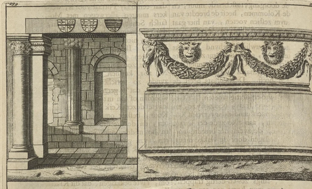 An illustration from Reizen van Cornelis de Bruyn, door de vermaardste deelen van Klein Asia, de eylanden Scio, Rhodus, Cyprus, Metelino, Stanchio, &c., mitsgaders de voornaamste steden van Aegypten, Syrien en Palestina : verrijkt met meer als 200 kopere konstplaaten, vertoonende de beroemdste landschappen, steden, &c. alles door den autheur selfs na het leven afgetekend, 1698, leaf 679