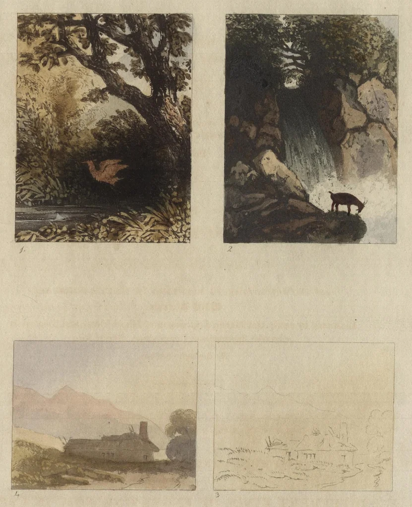 An illustration from On painting in oil and water colours, for landscape and portraits, including the preparation of colours, vehicles, oils &c., method of painting in wax, or encaustic : also on the chemical properties and permanency of colours, and on the best methods of cleaning and repairing old paintings, &c., 1839, leaf 176