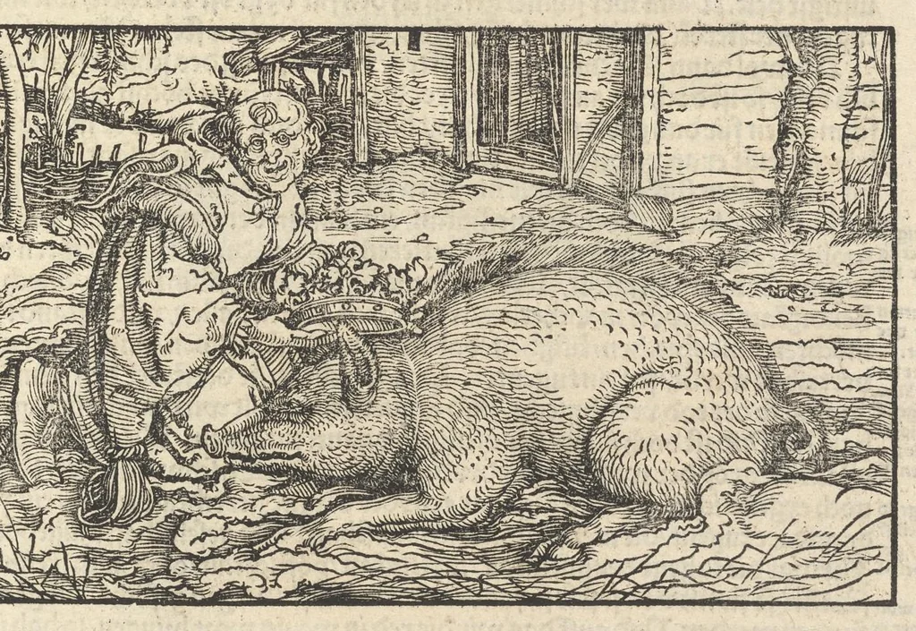 An illustration from Officia M.T.C. : ein Bůch, so Marcus Tullius Cicero der Römer, zů seynem Sune Marco, von den tugentsamen Ämptern vnd Zůgehörungen, eynes wol vnd rechtlebenden Menschen, 1531, leaf 196