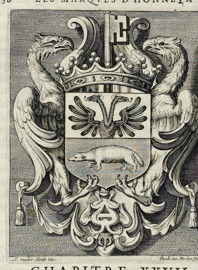 An illustration from Les marques d'honneur de la maison de Tassis, 1645, leaf 185