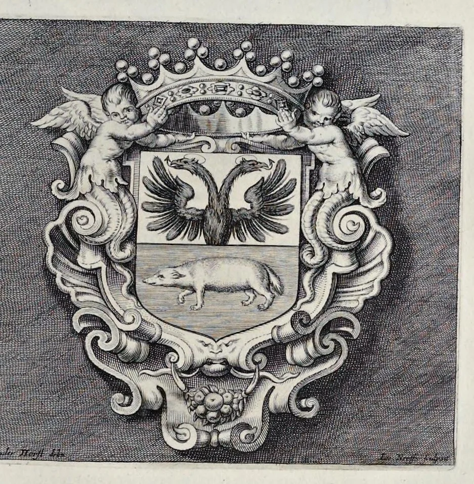 An illustration from Les marques d'honneur de la maison de Tassis, 1645, leaf 194